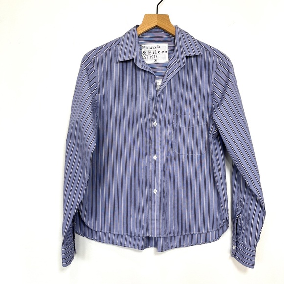 Frank & Eileen Silvio Stripe Blue Striped Button Down Shirt Front Pocket - Picture 6 of 6